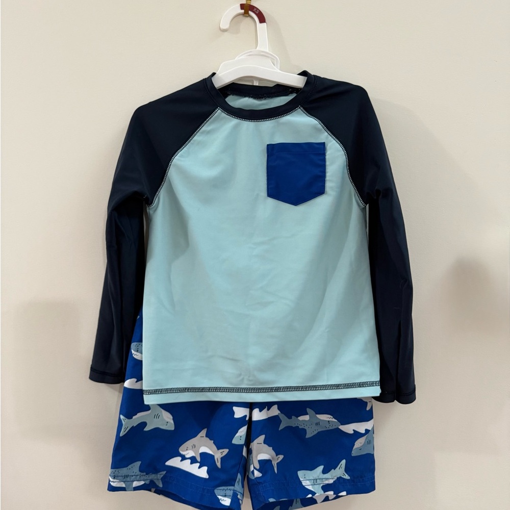 Old Navy Kids Shark Swim Rashguard Set - Light Blue and Navy